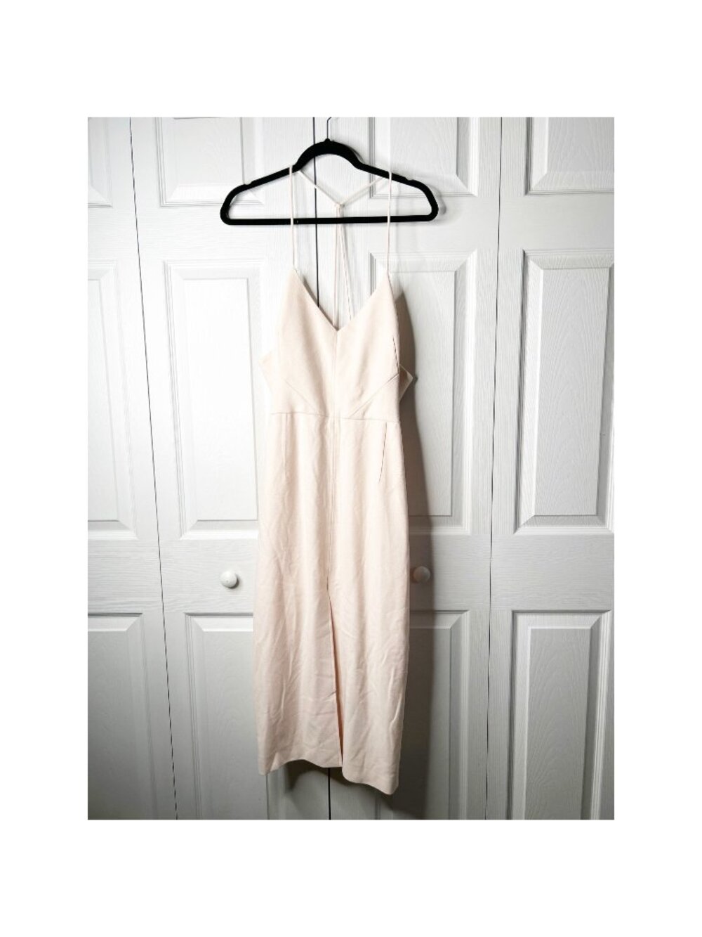 Roland Mouret Cannock Light Pink V-Neck Front Slit Sheath Dress Women's Size 12